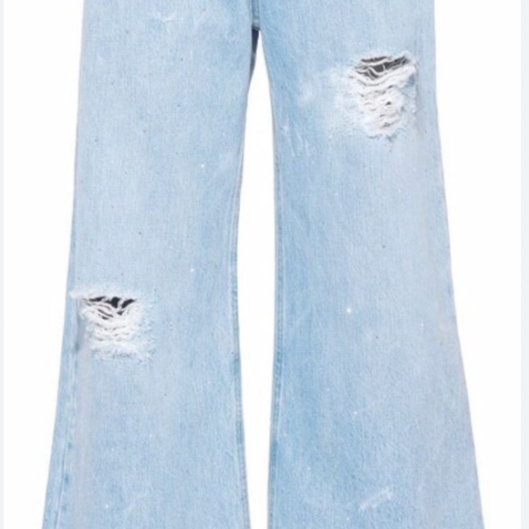 100% AUTHENTIC MIU MIU EMBELLISHED WIDE-LEG JEANS